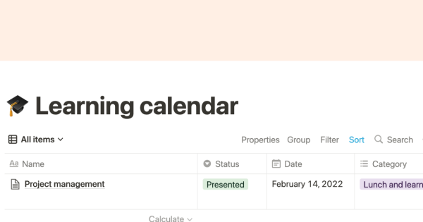 Learning calendar