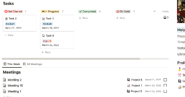 Work management dashboard