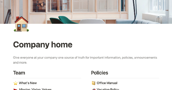 Company Home: Free Notion template for organizing company information