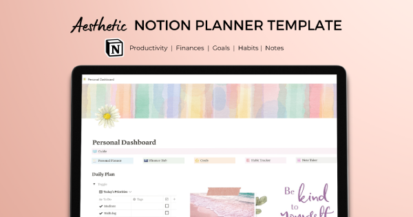 Studiofoundryco's aesthetic watercolor planner Notion template
