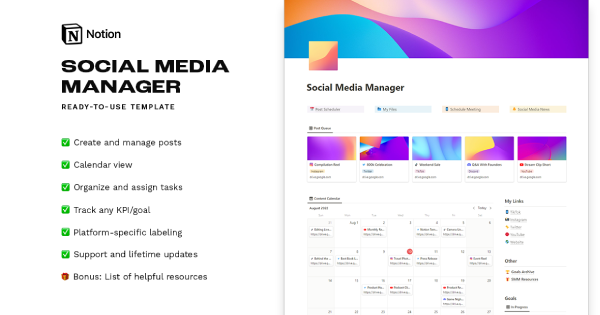 Social Media Manager Template by Matt Hamilton: Streamline Your Social Media Strategy with Notion