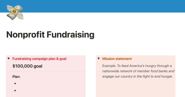 Nonprofit Fundraising Template: Created by Notion