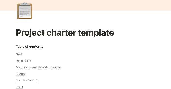 Notion's Free Project Charter Template