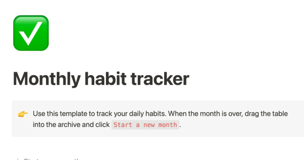 Monthly habit tracker: Free Notion template from Notion