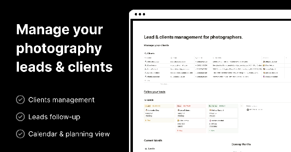 Photography lead & client management