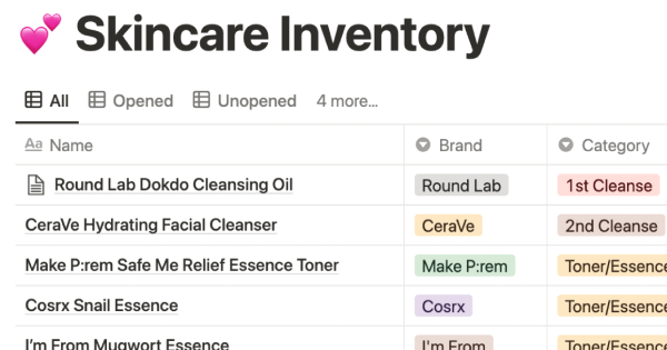 Michelle Lee's Skincare Inventory Notion Template: Organize Your Collection and Keep Track of Your Products