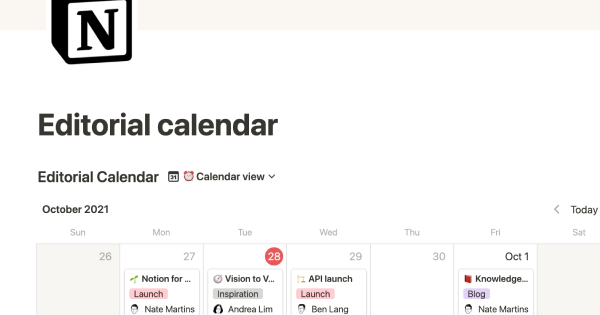 Free Notion editorial calendar template for content planning and writing