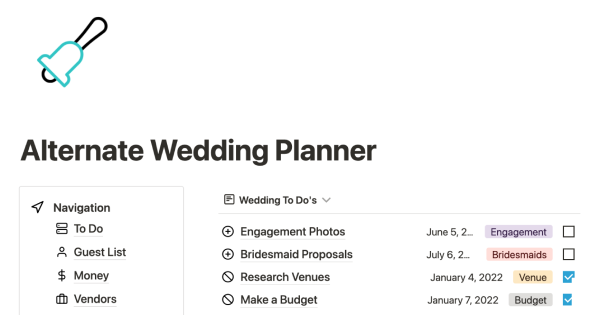 Wedding Planner: Free Notion Template from Jane Schill