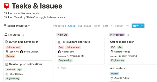 Free Project Tasks & Issues Tracker template for Notion - created by Notion