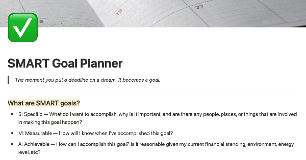 SMART goal planner