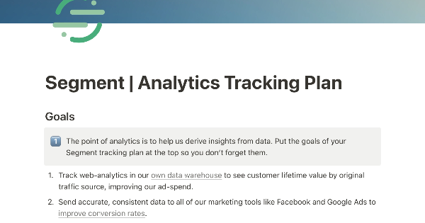 Segment analytics tracking plan