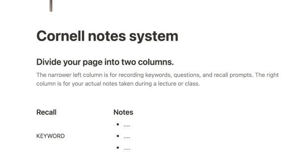 Cornell Notes System: Free Notion Template for Students