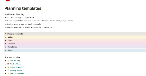 Planning Templates Notion Template by Marie Poulin