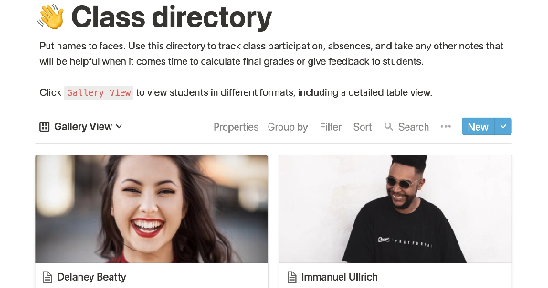 Free School Class Directory Notion template by Notion