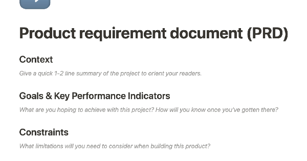 Notion's Product requirement document Notion template