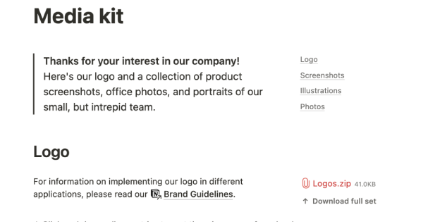 Notion's media kit template