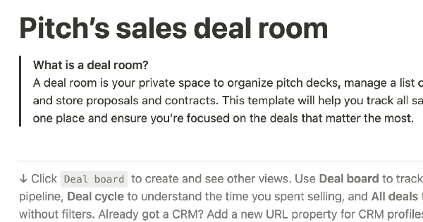 Pitch's sales deal room