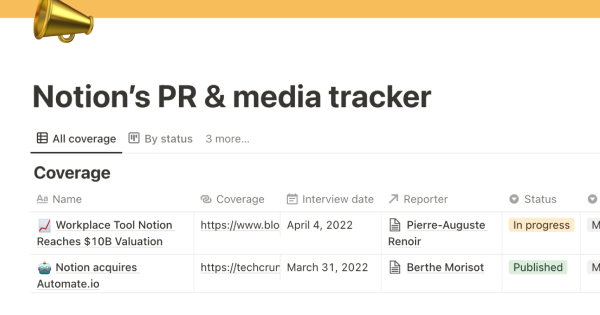 Notion PR & Media Tracker: Notion Template