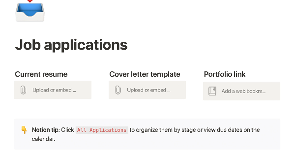 Notion template: Job application tracker created by Notion