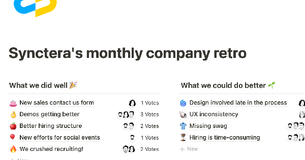 Streamline Your Company Retros with Synctera's Monthly Notion Template