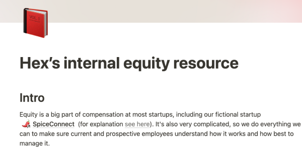 Hex's internal equity resource