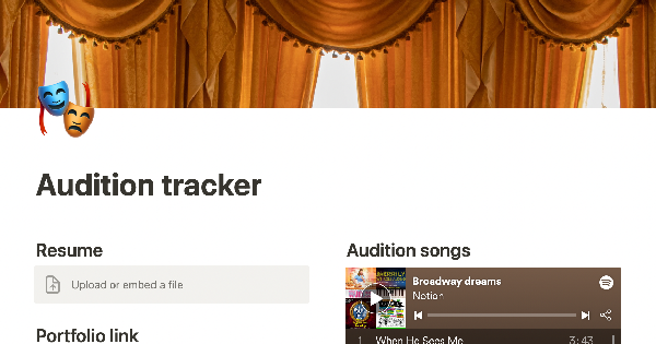 Audition Tracker Notion Template by Notion