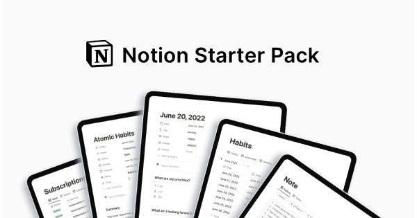 Notion starter pack template by Easlo