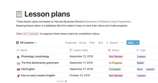 School Lesson Plans Notion template - created by Notion