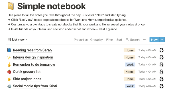 Simple Notebook Notion Template by Notion