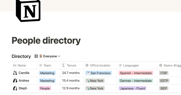 People Directory - Free Notion Template for Showcasing Team Members