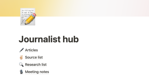 Journalist hub template by Notion