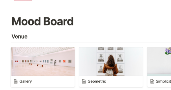 Notion-created Mood Board template for organizing ideas