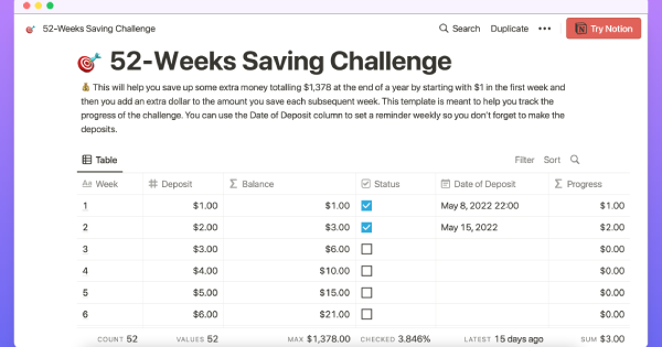 52 Week savings challenge