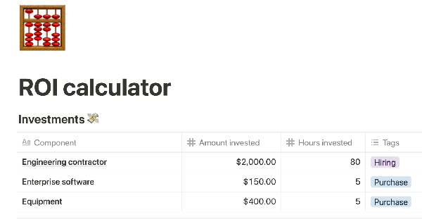 ROI Calculator Notion Template by Notion