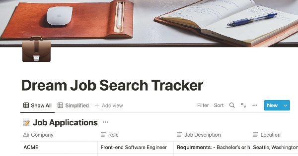 Dream job search tracker