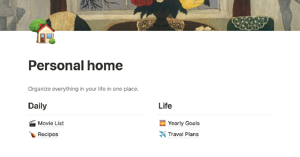 Personal Home Notion Template: Get Organized with Notion