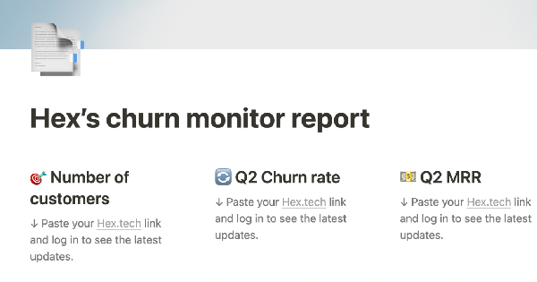 Hex's Churn Monitor Report: Notion Template by Hex