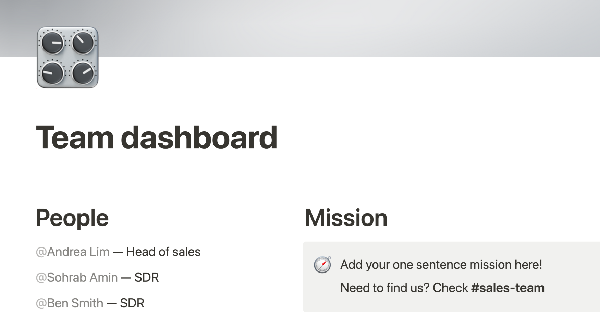 Team dashboard
