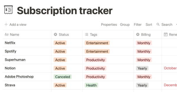 Subscription tracker