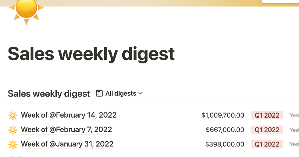 Notion's sales weekly digest