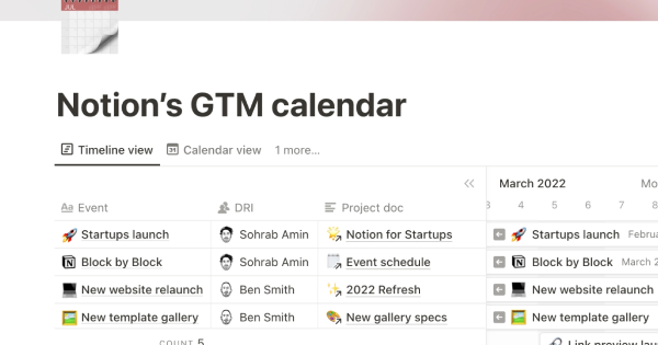 Notion GTM Calendar: Notion Template