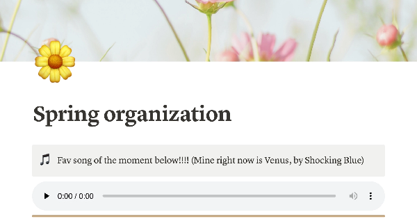 Seasonal organization template by Rosie Dickinson on Notion