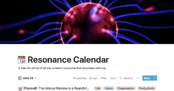 Resonance Calendar: Notion Template by Ali Abdaal