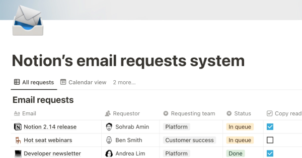 Notion's email request system
